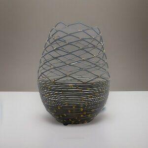 Spun Wire Candle Holder Dark Metal With Brass Gold Detail Made In India